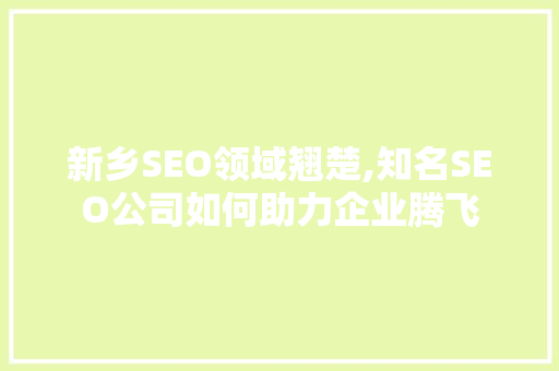 新乡SEO领域翘楚,知名SEO公司如何助力企业腾飞