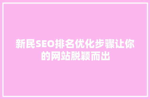 新民SEO排名优化步骤让你的网站脱颖而出