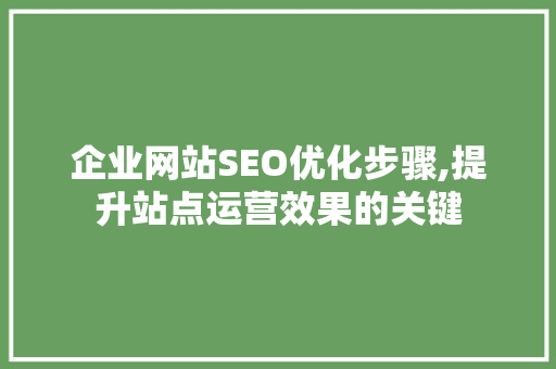 企业网站SEO优化步骤,提升站点运营效果的关键