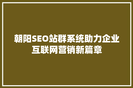 朝阳SEO站群系统助力企业互联网营销新篇章