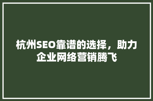 杭州SEO靠谱的选择，助力企业网络营销腾飞