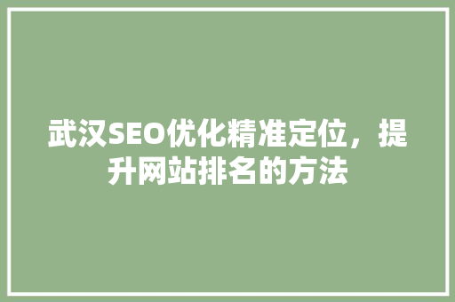 武汉SEO优化精准定位，提升网站排名的方法