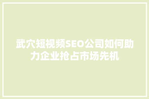 武穴短视频SEO公司如何助力企业抢占市场先机  第1张