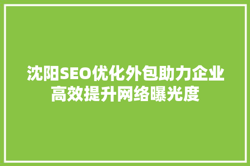 沈阳SEO优化外包助力企业高效提升网络曝光度