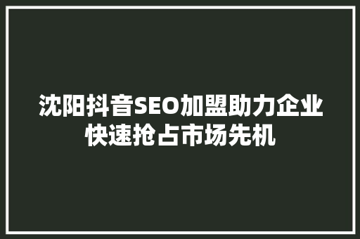 沈阳抖音SEO加盟助力企业快速抢占市场先机
