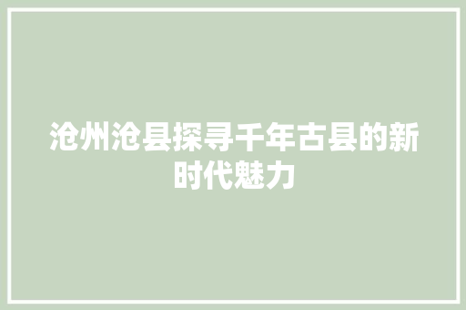 沧州沧县探寻千年古县的新时代魅力  第1张