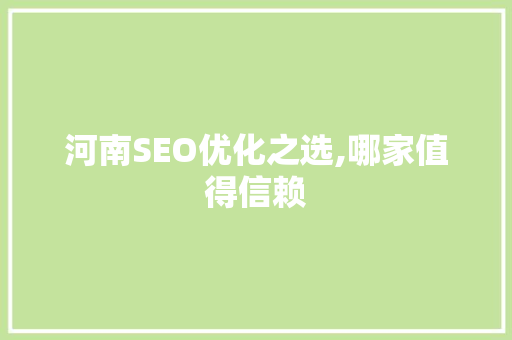 河南SEO优化之选,哪家值得信赖