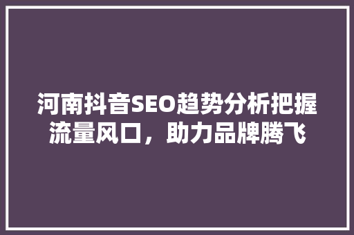 河南抖音SEO趋势分析把握流量风口，助力品牌腾飞