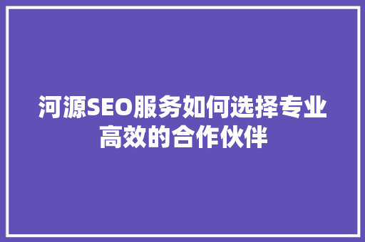 河源SEO服务如何选择专业高效的合作伙伴
