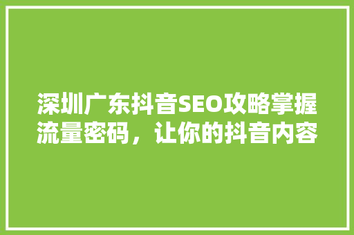 深圳广东抖音SEO攻略掌握流量密码，让你的抖音内容脱颖而出