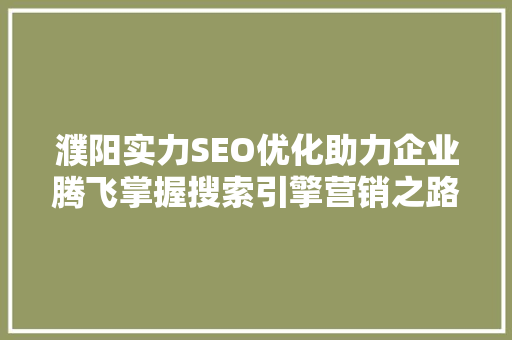 濮阳实力SEO优化助力企业腾飞掌握搜索引擎营销之路