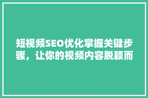 短视频SEO优化掌握关键步骤，让你的视频内容脱颖而出