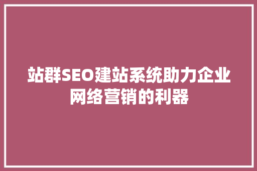 站群SEO建站系统助力企业网络营销的利器