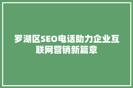 罗湖区SEO电话助力企业互联网营销新篇章