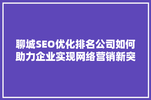 聊城SEO优化排名公司如何助力企业实现网络营销新突破