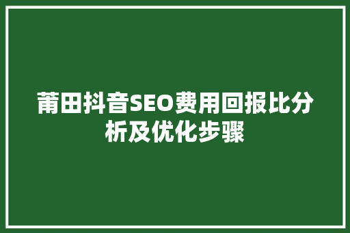莆田抖音SEO费用回报比分析及优化步骤