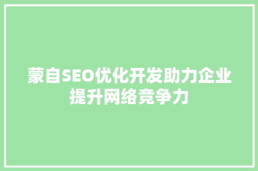 蒙自SEO优化开发助力企业提升网络竞争力