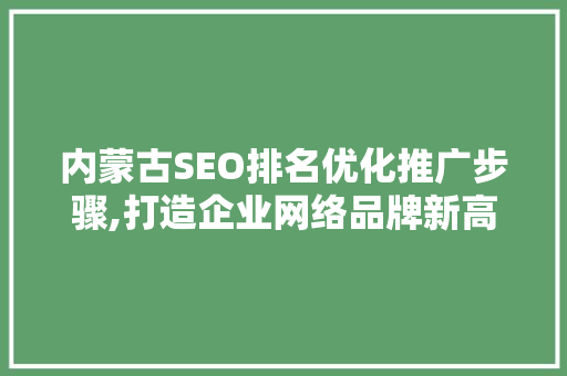 内蒙古SEO排名优化推广步骤,打造企业网络品牌新高度