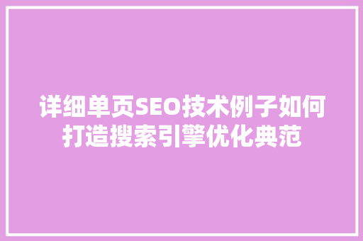 详细单页SEO技术例子如何打造搜索引擎优化典范