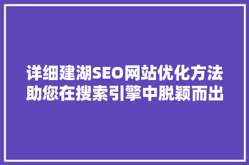 详细建湖SEO网站优化方法助您在搜索引擎中脱颖而出