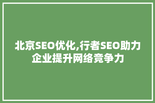 北京SEO优化,行者SEO助力企业提升网络竞争力
