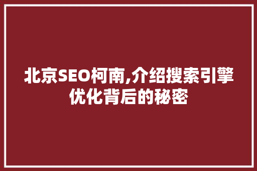 北京SEO柯南,介绍搜索引擎优化背后的秘密
