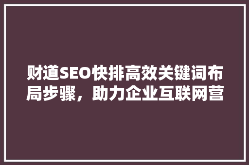 财道SEO快排高效关键词布局步骤，助力企业互联网营销