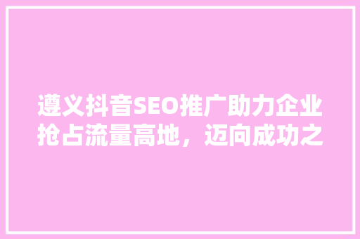 遵义抖音SEO推广助力企业抢占流量高地，迈向成功之路