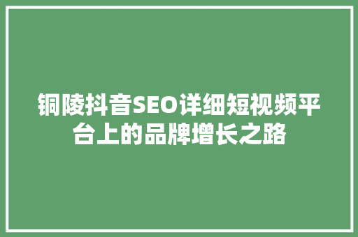 铜陵抖音SEO详细短视频平台上的品牌增长之路