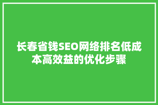 长春省钱SEO网络排名低成本高效益的优化步骤