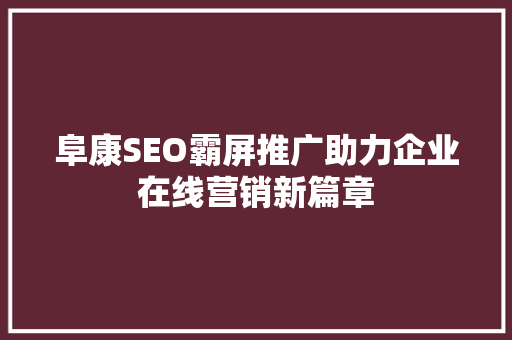 阜康SEO霸屏推广助力企业在线营销新篇章