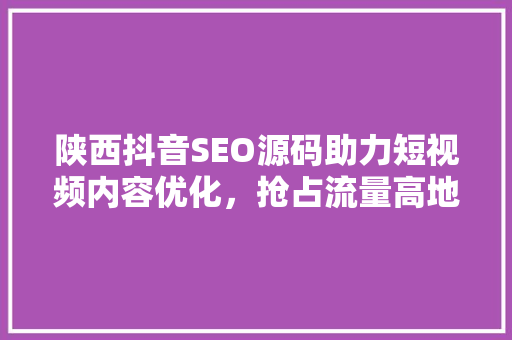 陕西抖音SEO源码助力短视频内容优化，抢占流量高地