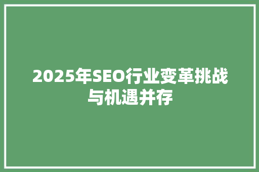 2025年SEO行业变革挑战与机遇并存
