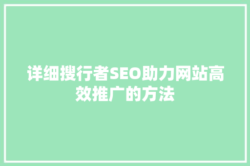 详细搜行者SEO助力网站高效推广的方法