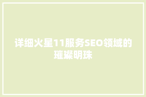详细火星11服务SEO领域的璀璨明珠