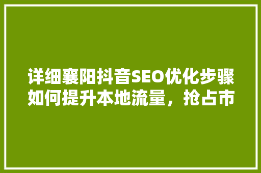 详细襄阳抖音SEO优化步骤如何提升本地流量，抢占市场先机