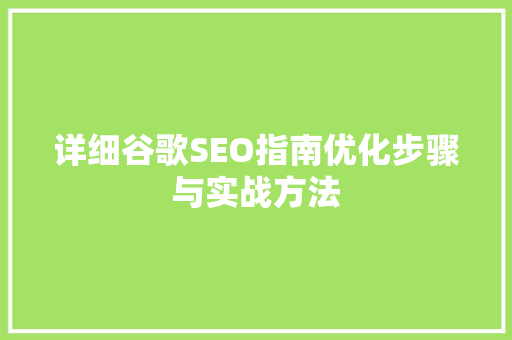 详细谷歌SEO指南优化步骤与实战方法