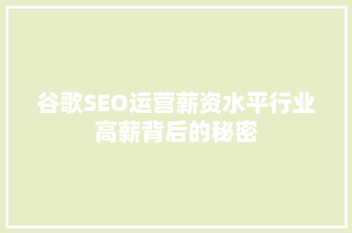 谷歌SEO运营薪资水平行业高薪背后的秘密