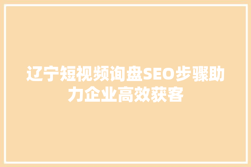 辽宁短视频询盘SEO步骤助力企业高效获客