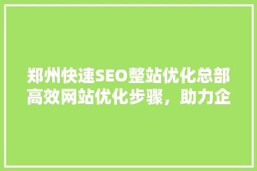 郑州快速SEO整站优化总部高效网站优化步骤，助力企业腾飞