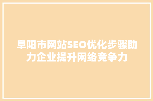 阜阳市网站SEO优化步骤助力企业提升网络竞争力