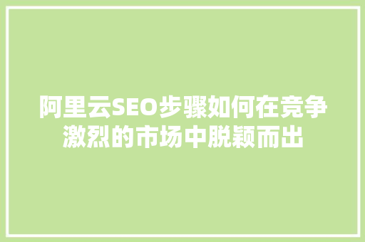 阿里云SEO步骤如何在竞争激烈的市场中脱颖而出