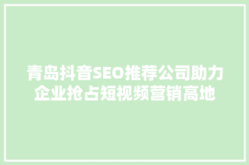 青岛抖音SEO推荐公司助力企业抢占短视频营销高地