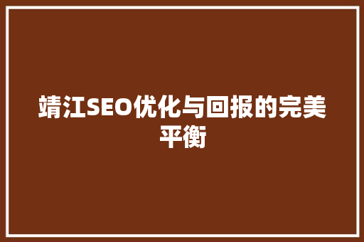 靖江SEO优化与回报的完美平衡