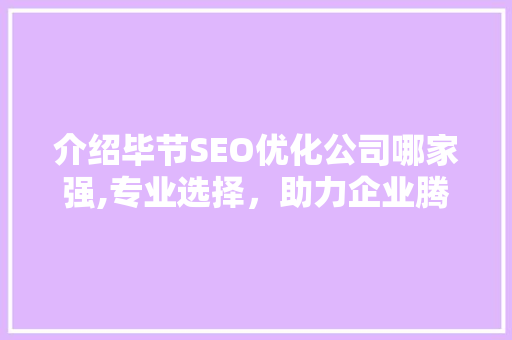 介绍毕节SEO优化公司哪家强,专业选择，助力企业腾飞