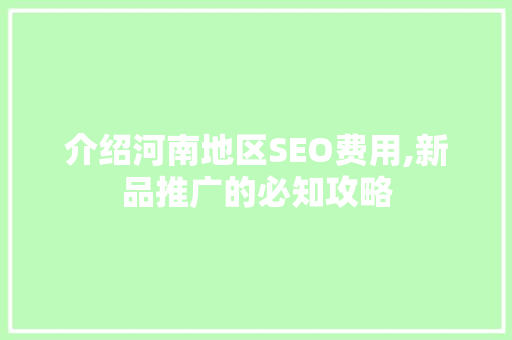 介绍河南地区SEO费用,新品推广的必知攻略