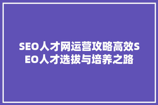 SEO人才网运营攻略高效SEO人才选拔与培养之路