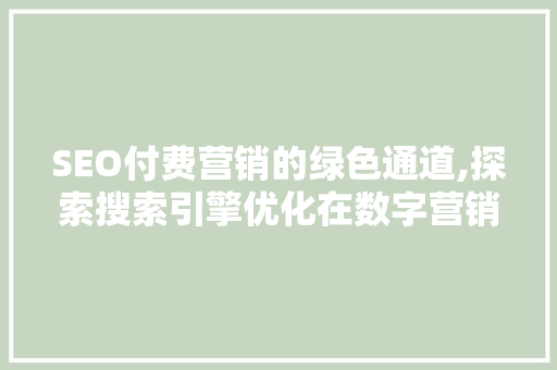SEO付费营销的绿色通道,探索搜索引擎优化在数字营销中的优势