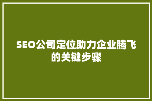SEO公司定位助力企业腾飞的关键步骤