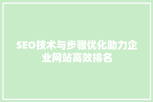 SEO技术与步骤优化助力企业网站高效排名